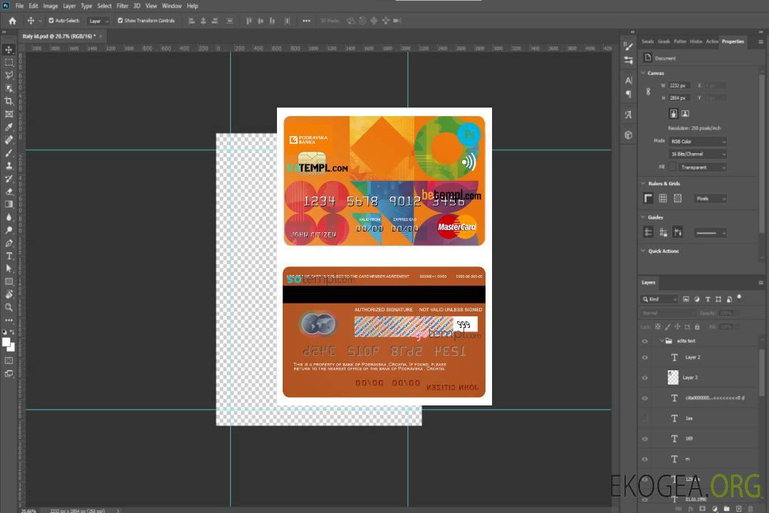 Modèle de carte de crédit mastercard de la banque Croatie Podravska au format PSD, entièrement modifiable template Modèle de carte de crédit mastercard de la banque Croatie Podravska au format PSD, entièrement modifiable template